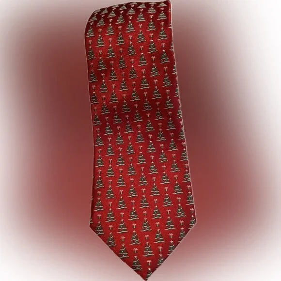 Holiday Tie Red with Christmas Trees - Picture 2 of 3